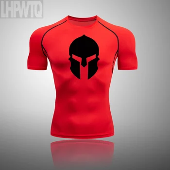 2021 Spartan Men Tight T-Shirt Compression Stretch Sport T-Shirt Lycra Running Tight z krótkim rękawem t-shirt męska odzież sportowa