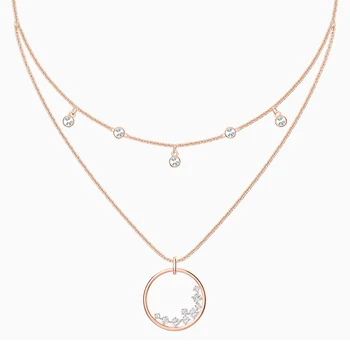 Moda SWA Nowy Północ naszyjnik różowe złoto popularna stopniowanie przezroczysty okrągły wzór Kryształ damskie luksusowe biżuteria romantyczny prezent