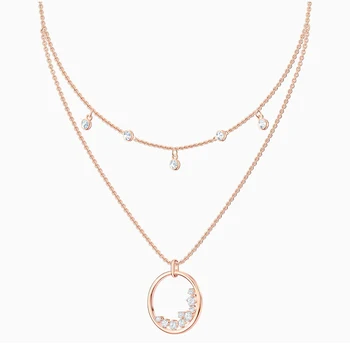 Moda SWA Nowy Północ naszyjnik różowe złoto popularna stopniowanie przezroczysty okrągły wzór Kryształ damskie luksusowe biżuteria romantyczny prezent