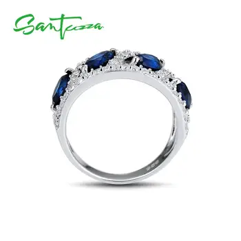 SANTUZZA 925 srebro pierścionki dla kobiet genialne błękitne szkło Biały cyrkonia modne partii delikatne Modne ozdoby