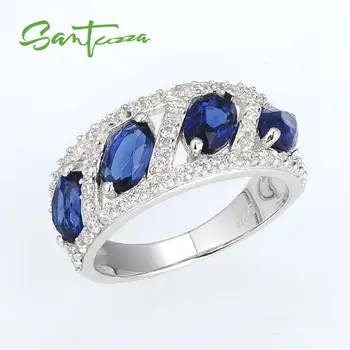 SANTUZZA 925 srebro pierścionki dla kobiet genialne błękitne szkło Biały cyrkonia modne partii delikatne Modne ozdoby