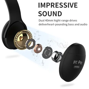 H1 Pro bezprzewodowa plac zestaw słuchawkowy Bluetooth V5.0 HD HIFI stereo redukcja szumów głośnomówiący słuchawki z gniazdem kart TF mikrofon słuchawki