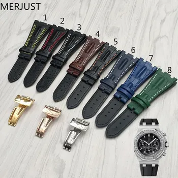 MERJUST jakości skóra naturalna watchband 28 mm brązowy zielony niebieski czarny bransoletka wymiana skórzany pasek do zegarków dla mężczyzn do AP