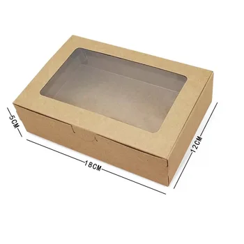 20Pcs 18x12x5cm brązowe pudełko z papieru Kraft z oknem pudełko cajas de Carton Packaging Ciasteczka Macaron Box Wedding Gift Box
