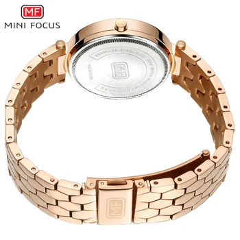 MINIFOCUS luksusowe kryształowe zegarki kobiety wodoodporny różowe złoto stal pasek panie zegarek Kwarcowy zegarek bransoletka Relogio Feminino
