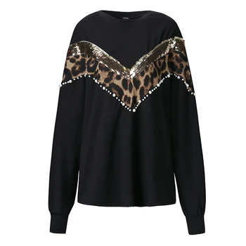 Zimowy sweter bluzka 2021 VONDA kobieta leopard Patchwork bluzka Damska dzianiny sweter jesień z długim rękawem sweter z dzianiny