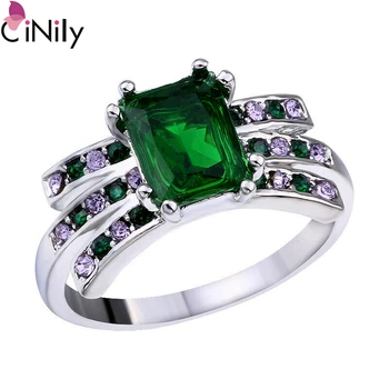 CiNily Vintage zielony kwarc fioletowy Cyrkon posrebrzane dla kobiet biżuteria pierścień 5-10 NJ456