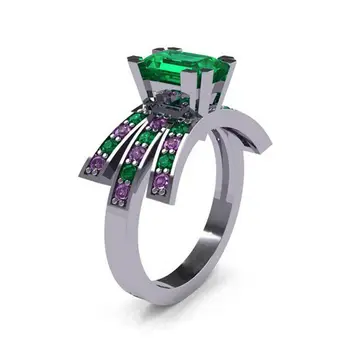 CiNily Vintage zielony kwarc fioletowy Cyrkon posrebrzane dla kobiet biżuteria pierścień 5-10 NJ456