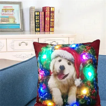 2018 New Christmas Cat Dog Animal Print poszewki dekoracyjne poszewki na poduszki case LED Color Light Home Decor poduszki sofa