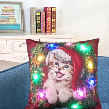 2018 New Christmas Cat Dog Animal Print poszewki dekoracyjne poszewki na poduszki case LED Color Light Home Decor poduszki sofa