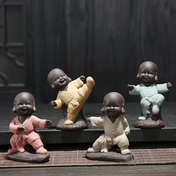 VILEAD ceramiczna posąg Buddy figurki piaskowy mnich miniaturowa figurka salon shui dekoracji wnętrz biurko wystrój domu