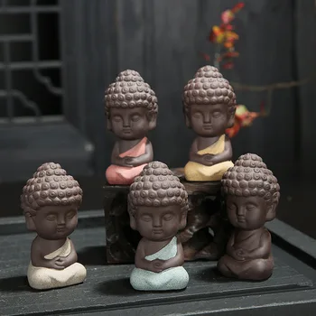 VILEAD ceramiczna posąg Buddy figurki piaskowy mnich miniaturowa figurka salon shui dekoracji wnętrz biurko wystrój domu