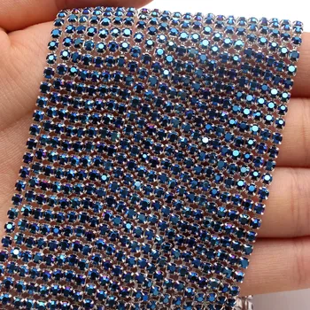 10 metrów Bling ciemny niebieski AB DIY rhinestone łańcuch srebrny handmade baza Pazur Kryształ rhinestone łańcuch odzież artystyczna dekoracja