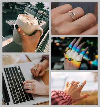 8 szt. regulowane pierścienie dla kobiet Chevron strzałka Rosa fala pierścień proste otwarte pierścienie zestaw Łączonymi duży palec pierścień biżuteria