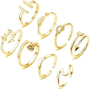 8 szt. regulowane pierścienie dla kobiet Chevron strzałka Rosa fala pierścień proste otwarte pierścienie zestaw Łączonymi duży palec pierścień biżuteria