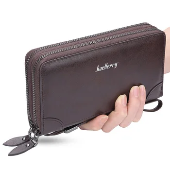 Męskie podwójne torebki na zamek nowy skórzany portfel męskie portfele dla monet modne długie męskie sprzęgła z kieszenią na telefon Carteira Business Pu