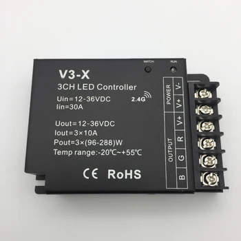 LED Ściemniacz RGB/CCT/Single color Dimmer 3CH*10A 12-36V PWM Controller constant voltage controller 2.4 GHz Wireless RF Remote V3-X