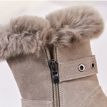 Damskie buty zimowe 2019 zima skóra naturalna futro do połowy łydki buty dla kobiet moda klamra obcasy pobierania damskie zimowe rakiety śnieżne
