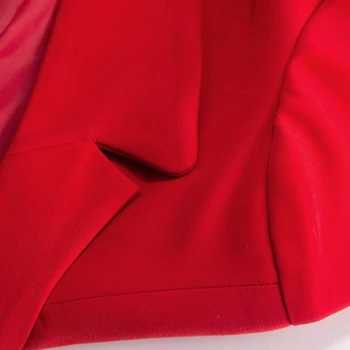 SWYIVY codzienne stałe damskie garnitury damskie pasek kołnierz marynarka kurtka damska kombinezon wiosna jesień Czerwony dwurzędowy garnitur z dwóch części