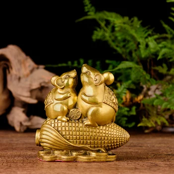 Мышиные szczury posąg dwa szczury, stojące na kukurydzianych sztabkach złota statuetka wystrój domu kolekcjonerska figurka prezent