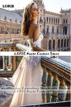 LORIE Beach Wedding Dresses 2020 Sexy Off The Shoulder 3D koronkowe suknie ślubne z wysokiej bocznym rozcięciem suknia Vestido de noiva