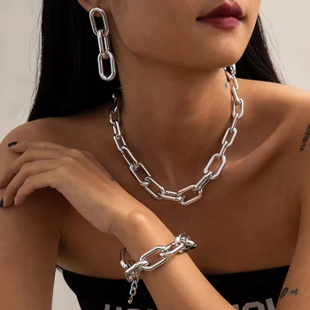 Hip-hop przesadny CCB duży masywny kubańska łańcuch naszyjnik i bransoletka i kolczyki zestaw steampunk naszyjnik naszyjnik kobiety biżuteria