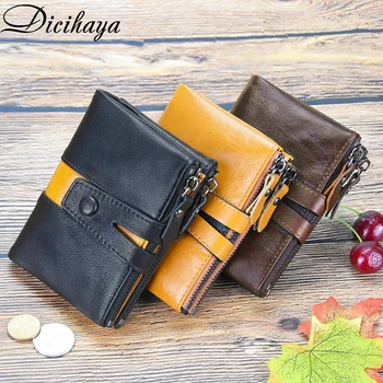 DICIHAYA nowy mały portfel męski Patchwork okrągły skóra naturalna skóra torebki torebka kopertówka strzała wysokiej jakości retro krótki portfel