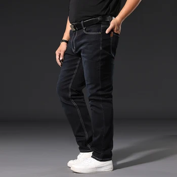 Plus rozmiar 42 44 46 48 50 52 męskie biznesowych temat dżinsy klasyczny styl bezpośrednie stretch denim spodnie męskie markowe spodnie czarny niebieski