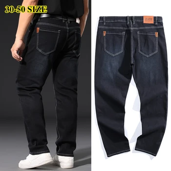 Plus rozmiar 42 44 46 48 50 52 męskie biznesowych temat dżinsy klasyczny styl bezpośrednie stretch denim spodnie męskie markowe spodnie czarny niebieski