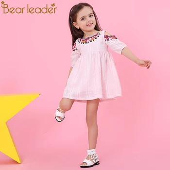 Bear Leader Girls Dress 2021 New Brand Summer Style Dew Shoulder Design Princess Dress odzież Dziecięca Girls Dress For 3-7Y