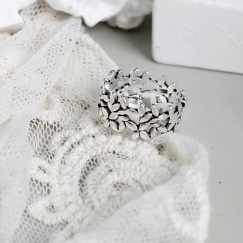 925 srebro wpływ okrągły geometryczny pierścień dla modnych kobiet ładny vintage flowerFine biżuteria minimalistyczny akcesoria Prezent