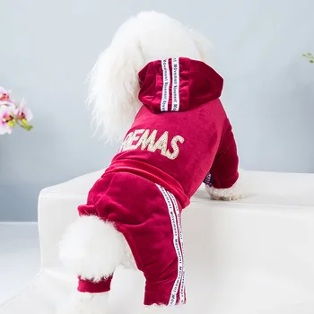 Pies, zwierzę domowe odzież sportowa Odzież Złoty aksamit pies kot kombinezon Pies zwierzę zima i jesień płaszcz klasyczny szczeniak kot odzież w 5 rozmiarach