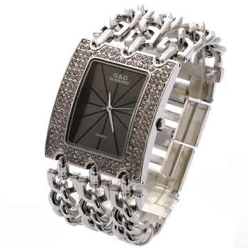 G&D, Damskie Zegarki Relogio Feminino Kwarcowe Zegarki Damskie Sukienka Rhinestone Luksusowy Top Marka Oryginalne Zegarki Reloj Mujer Srebrny