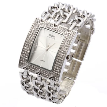 G&D, Damskie Zegarki Relogio Feminino Kwarcowe Zegarki Damskie Sukienka Rhinestone Luksusowy Top Marka Oryginalne Zegarki Reloj Mujer Srebrny