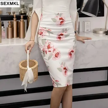 SEXMKL plus rozmiar letnie spódnice Sexy 2020 Kobiety Casual Wysoka Talia kwiatowy drukowane spódnice Pani urząd pracy długie spódnice dla kobiet