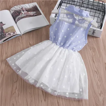 2019 New Girl'S Sleeveless Summer Dress Blue Color Dot Printed Cute Lace Dress odzież Dziecięca Drop Shipping Kids Dress
