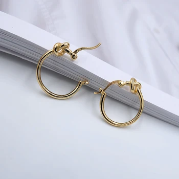 F. I. N. S Fashion Woman kolczyki 2019 złoto kolor srebrny kolczyki ze srebra próby 925 spersonalizowane krawat węzeł małe kolczyki obręcze