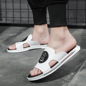 2020 Outdoor Slippers Men Black obuwie dla mężczyzn letnie wodne pantofle, markowe skórzane pantofle dla mężczyzn