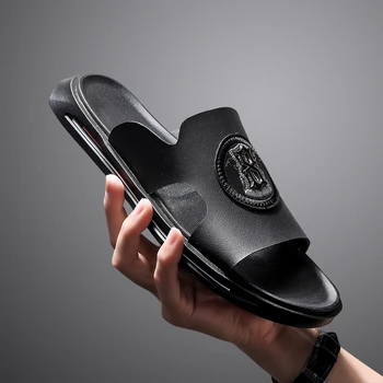 2020 Outdoor Slippers Men Black obuwie dla mężczyzn letnie wodne pantofle, markowe skórzane pantofle dla mężczyzn
