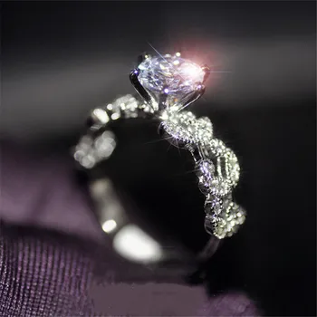 1.5 ct AAA Cyrkon biżuteria ślubna pierścionki zaręczynowe dla kobiet, vintage, srebrne, kolorowe pierścienie Anel Crystal Bague Leaves Dd097