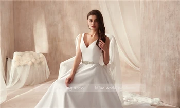 V-dekolt linkę centrum matowy satyna suknia ślubna pod 70 prosty styl A-line suknia ślubna plaża ślub sukienki Vestido De Noiva