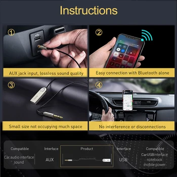 Baseus Aux adapter Bluetooth do samochodu 3,5 mm złącze USB Bluetooth 5.0 odbiornik głośnik auto tryb głośnomówiący Car Kit audio muzyka nadajnik