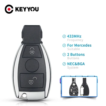 KEYYOU 433MHz 2 Button Control Car Remote Smart Key Replacement For Mercedes Benz Year 2000+ obsługuje oryginalne NEC i BGA