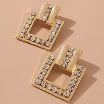 Exknl moda geometryczny metalu rhinestone spadek kolczyki ślubne kwadratowe duże długie kryształowe kolczyki biżuteria akcesoria dla kobiet