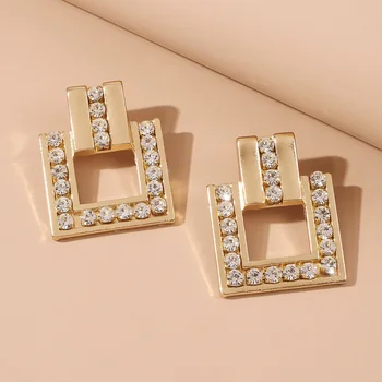 Exknl moda geometryczny metalu rhinestone spadek kolczyki ślubne kwadratowe duże długie kryształowe kolczyki biżuteria akcesoria dla kobiet