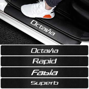 Do Skoda Octavia A5 A7 Fabia Superb Rapid Kodiaq Kamiq akcesoria do samochodów stylizacja 4D włókna węglowego winylu próg drzwi naklejki
