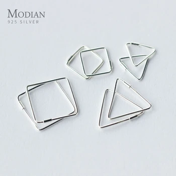 Модиан minimalistyczny geometryczne kwadrat trójkąt prawdziwy 925 srebro próby anty-alergia kolczyki dla kobiet dziewczyna wykwintne biżuteria
