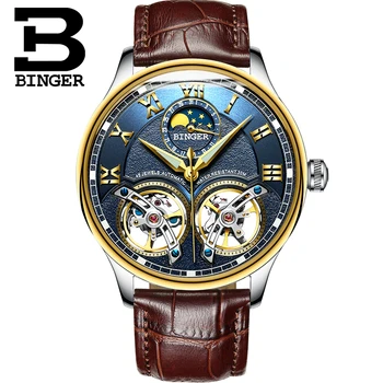 Szwajcarskie zegarki mechaniczne Binger męskie luksusowej marki sapphire lustro wodoodporne zegarki męskie