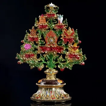 Niezwykle Elegancki Wzór Złote Drzewo Perła Tybetański Tantryczny Buddyjski Rytualne Narzędzia Stop Wypełnienie Malowane Dekoracje Domu