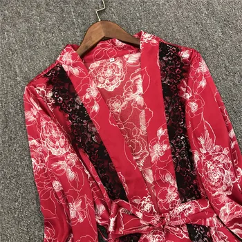 Codzienne intymne pościel satyna kobiety 4szt szlafrok zestaw Kimono sukienka koszula nocna i szlafrok kostium Sexy koszula nocna piżamy druku strona odzież
